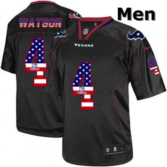 Men Nike Houston Texans 4 Deshaun Watson Elite Black USA Flag Fashion NFL Jersey